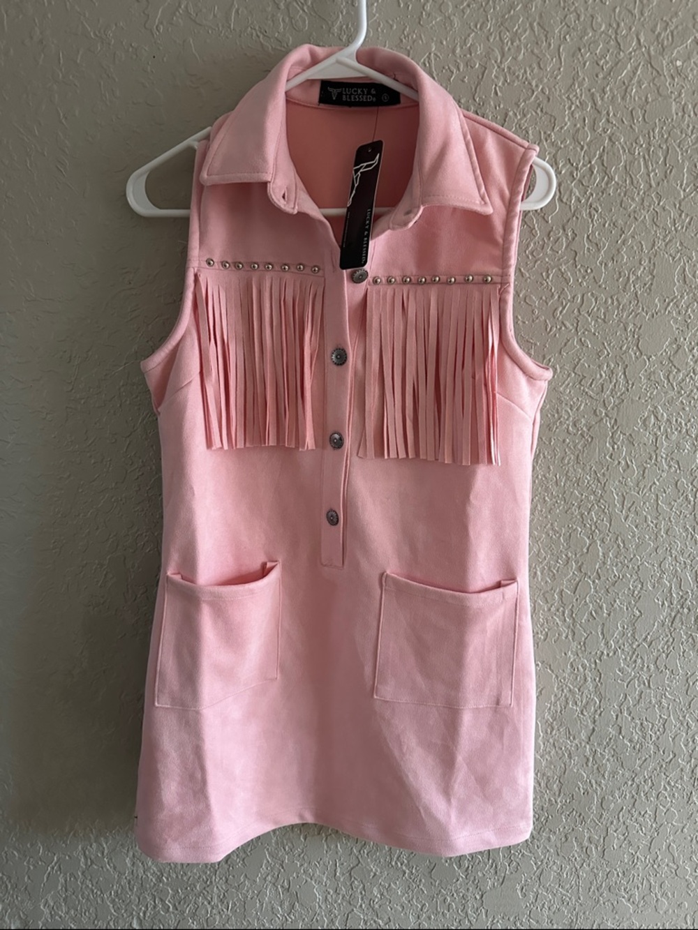 Lucky & Blessed Light Pink Fringe Pocket Dress